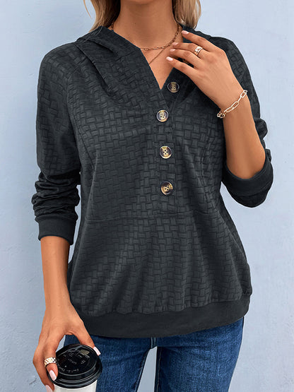Hooded Long Sleeves Buttoned Split-Joint Hoodies Tops