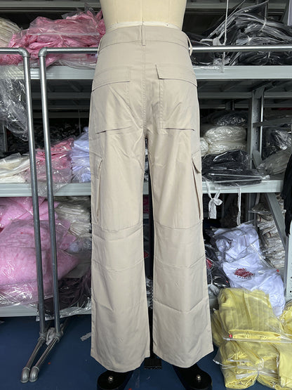 Loose Wide Leg Buttoned Pockets Solid Color Split-Joint Pants Trousers