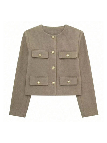 Long Sleeves Loose Buttoned Split-Joint Round-Neck Outerwear
