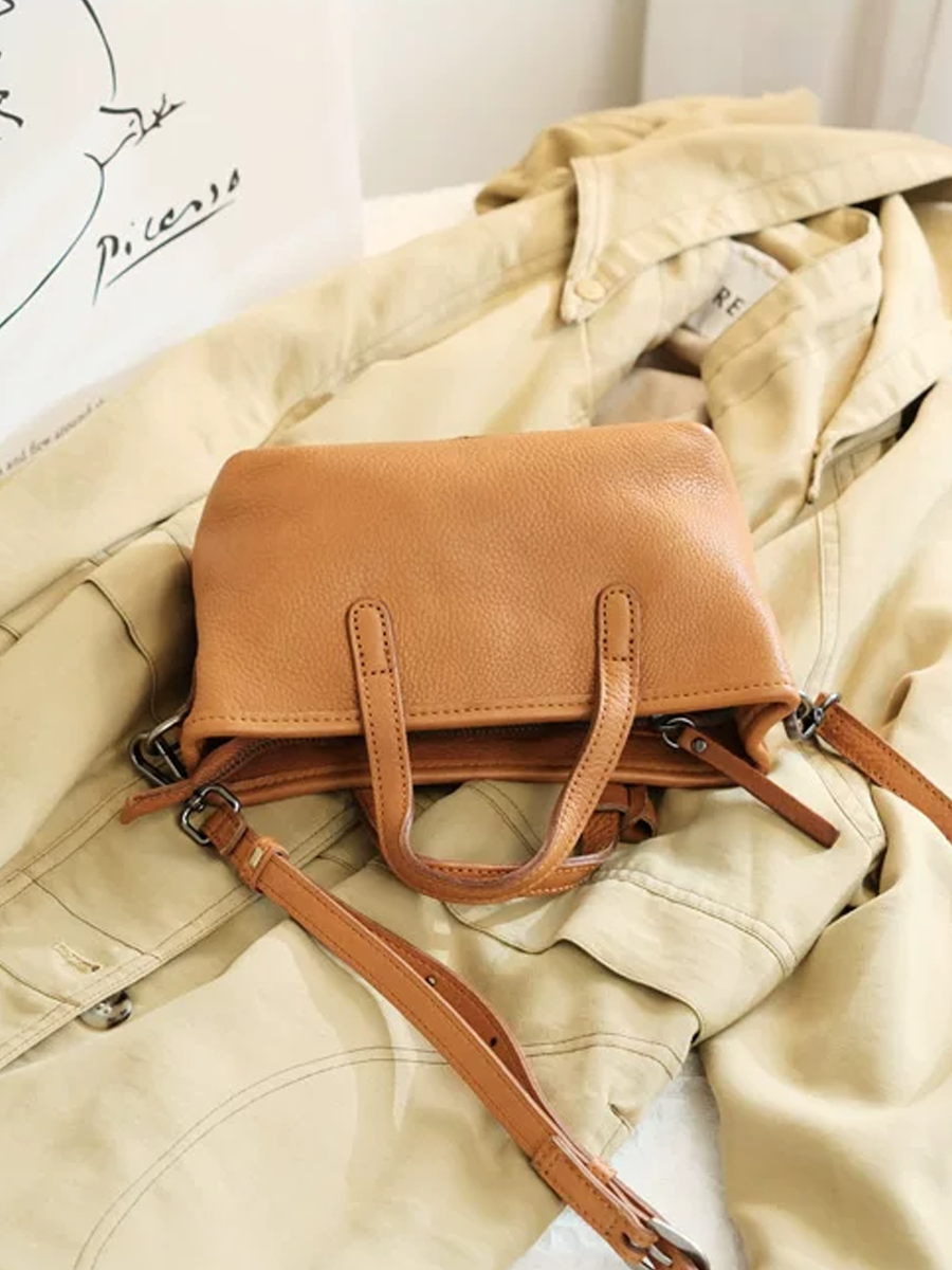 Genuine Leather Vintage Mini Bucket Tote