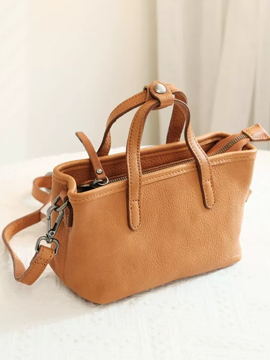 Genuine Leather Vintage Mini Bucket Tote