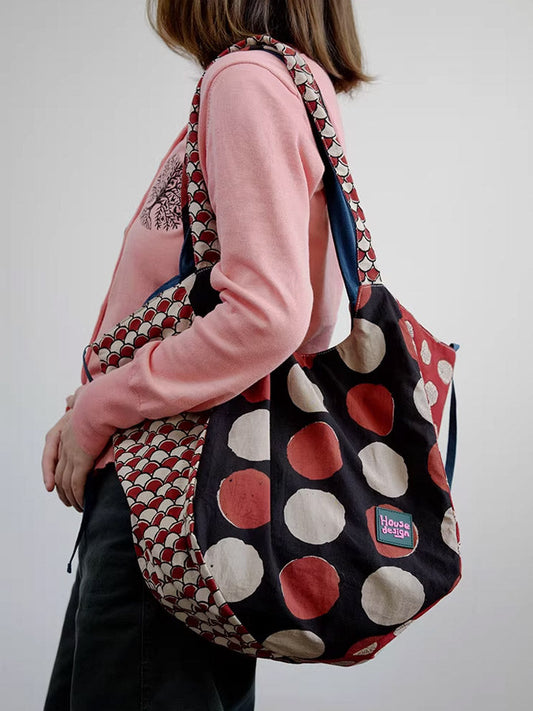 Women Retro Spliced Polka Dot Shoulder Bag