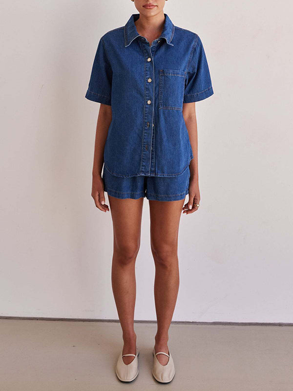 Loose Short Sleeves Split-Joint Lapel Blouses&Shirts Tops