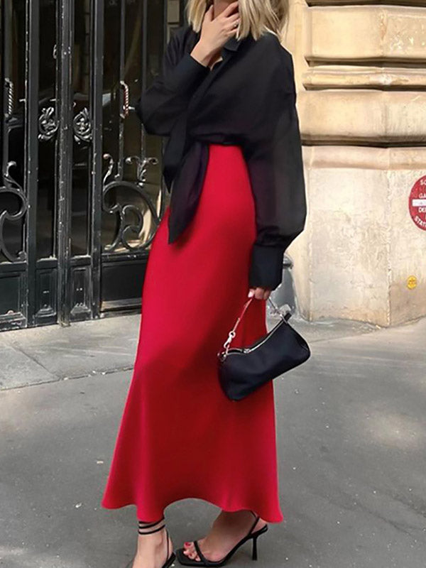 Mermaid Solid Color Zipper Skirts Bottoms