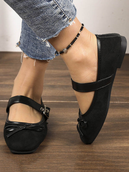 Bow-Embellished Buckle Split-Joint Square-Toe Sandals