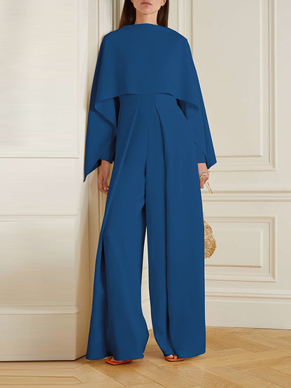 Long Sleeves Wrap Solid Color Zipper Jumpsuits