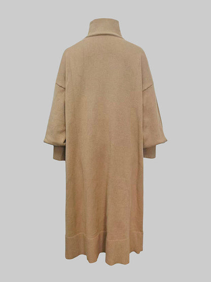 Long Sleeves Loose Solid Color High Neck Midi Dresses Sweater Dresses