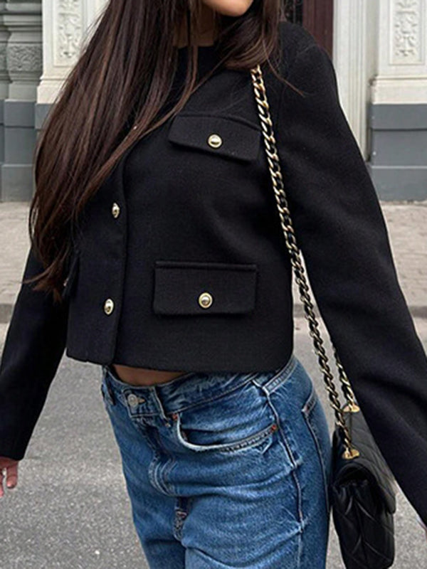 Long Sleeves Loose Buttoned Split-Joint Round-Neck Outerwear
