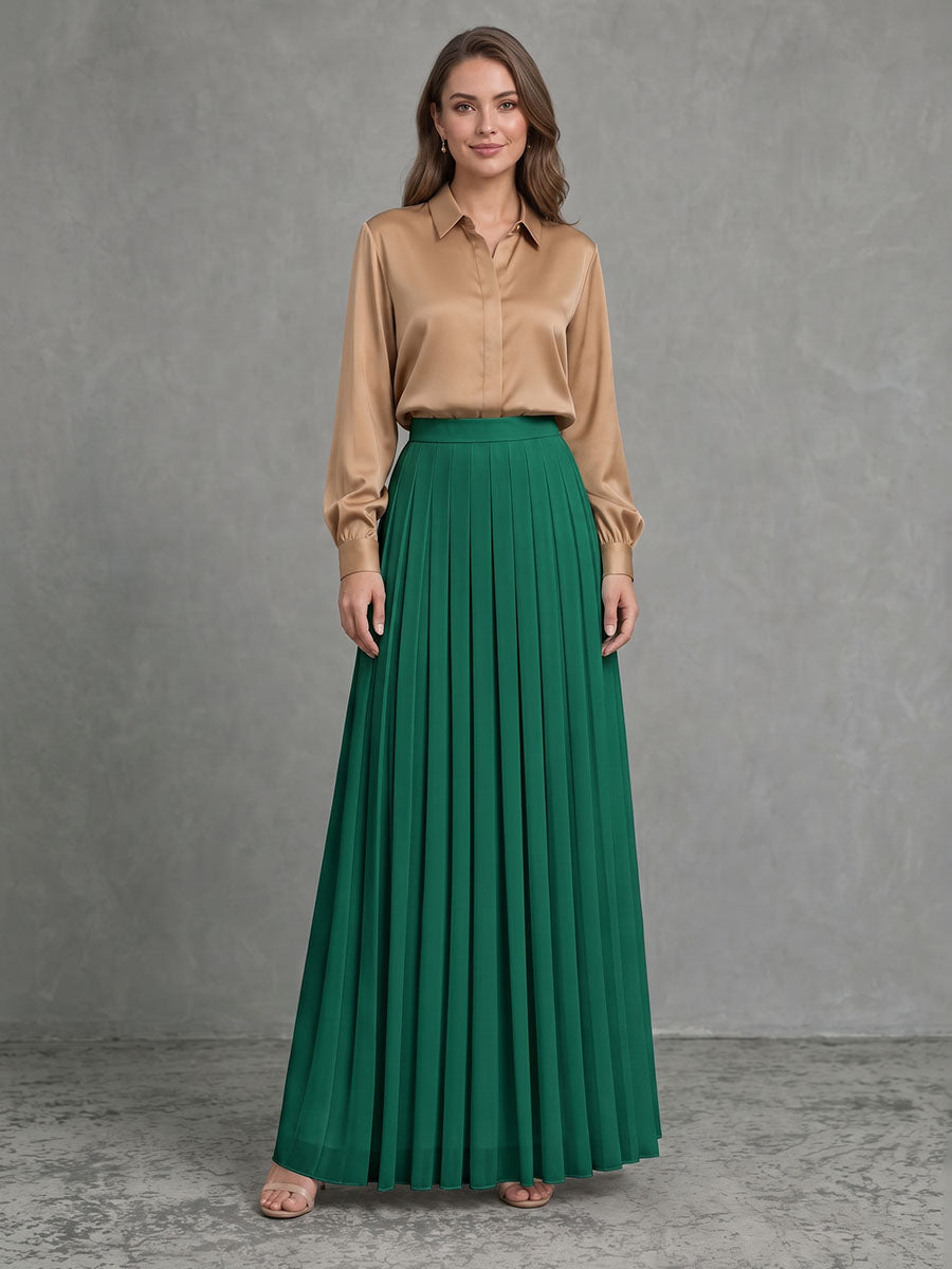 Solid Color Pleated High Waisted A-line Skirts Bottoms