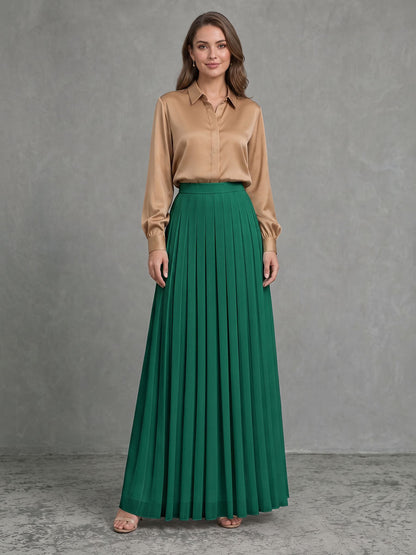 Solid Color Pleated High Waisted A-line Skirts Bottoms