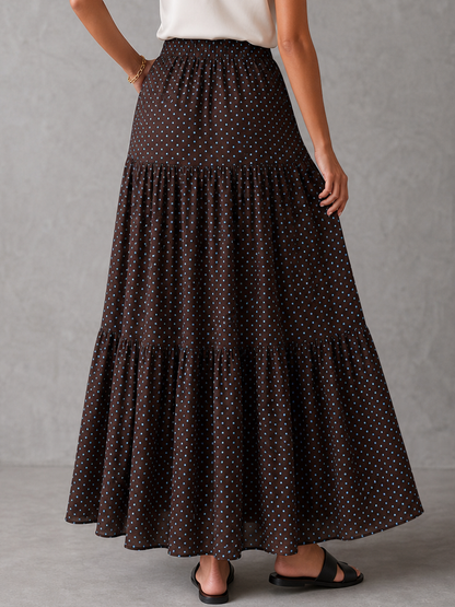 A-Line High Waisted Contrast Color Pleated Polka Dot Skirts Bottoms