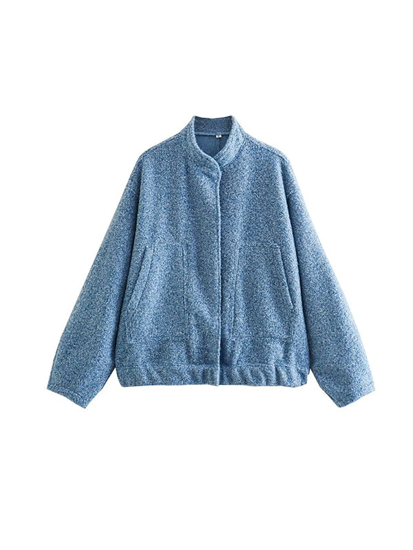 Long Sleeves Loose Split-Joint Round-Neck Outerwear