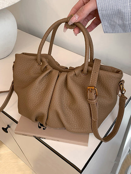 Pleated Solid Color Zipper Crossbody Bags Handbags
