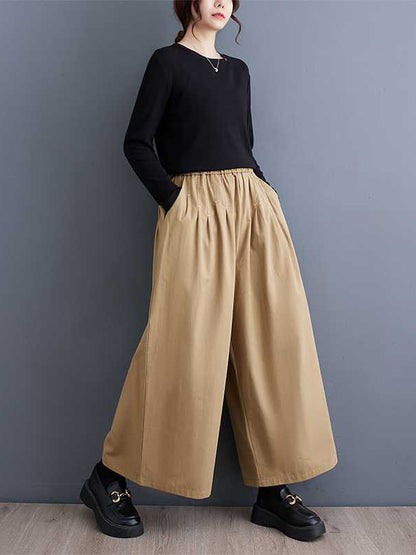 Loose Wide Leg Elasticity Embroidered Pleated Ninth Pants Trousers