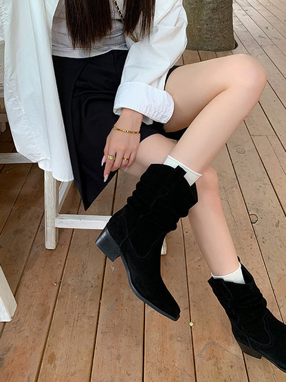 Pointed-Toe Split-Joint Boots Pumps