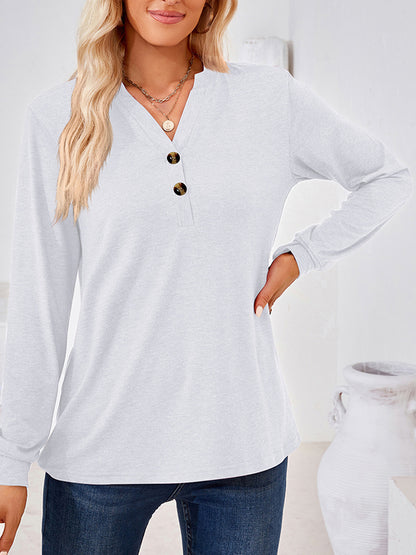 Long Sleeves Loose Split-Joint V-Neck T-Shirts