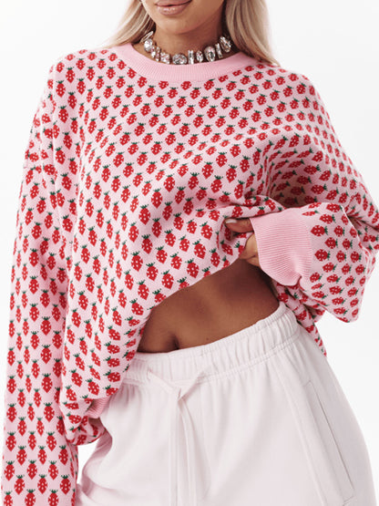 Long Sleeves Loose Pleated Split-Joint Round-Neck Sweater Tops