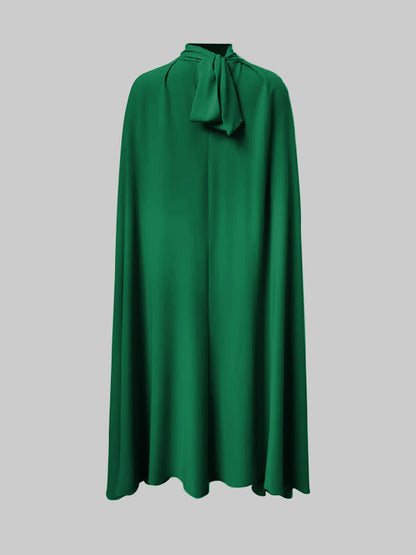 Simple Batwing Sleeves Lace-Up Solid Color High-Neck Midi Dresses