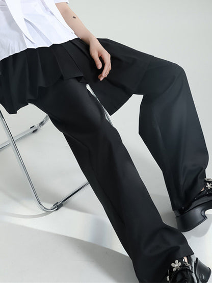 False Two High Waisted Asymmetric Pleated Solid Color Suit Pants