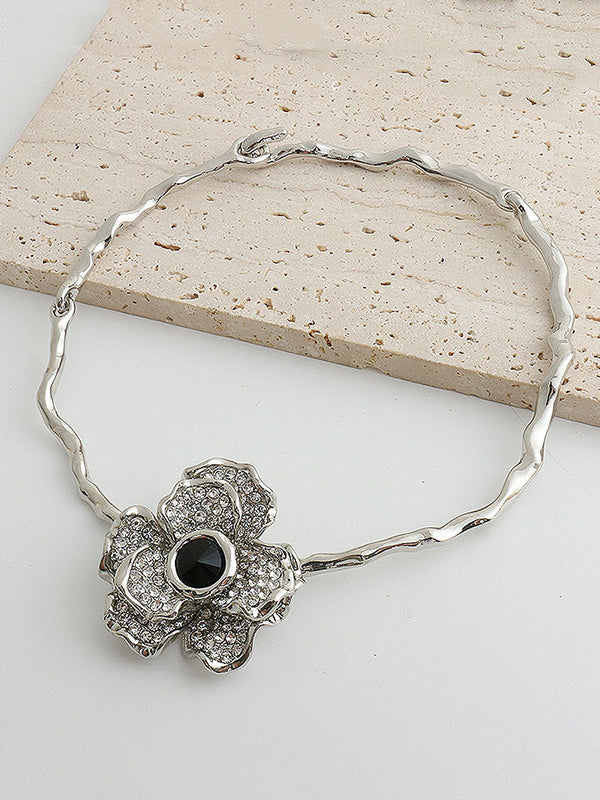 Flower Shape Geometric Rhine Stones Necklaces Accessories