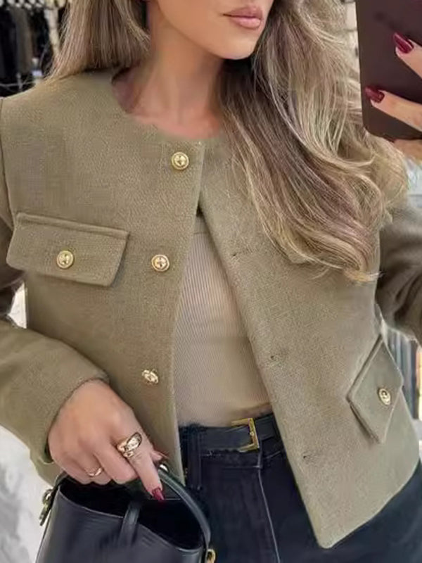 Long Sleeves Loose Buttoned Split-Joint Round-Neck Outerwear