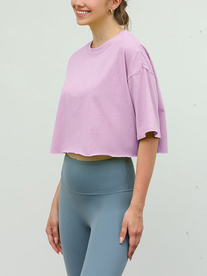 Loose Short Sleeves Solid Color Round-Neck T-Shirts Tops