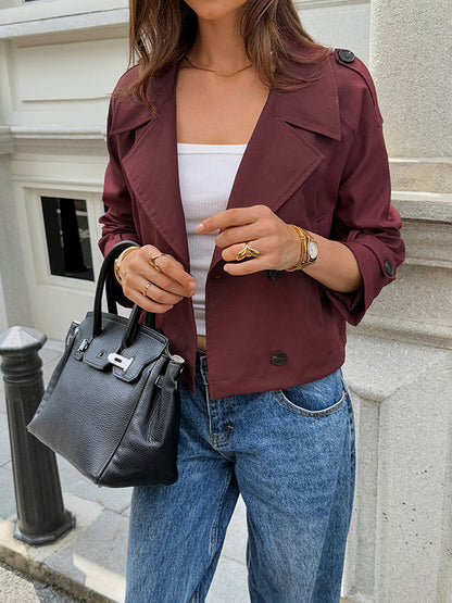 Long Sleeves Buttoned Solid Color Split-Joint Notched Collar Jackets&Coats Outerwear