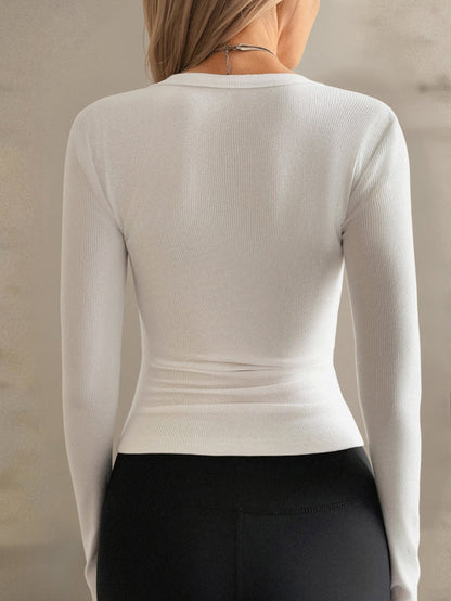 Long Sleeves Skinny Solid Color V-Neck T-Shirts Tops