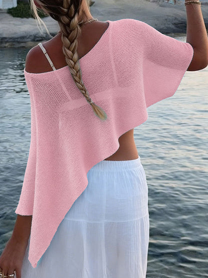 Irregularity Loose See-Through Solid Color One-Shoulder Cape