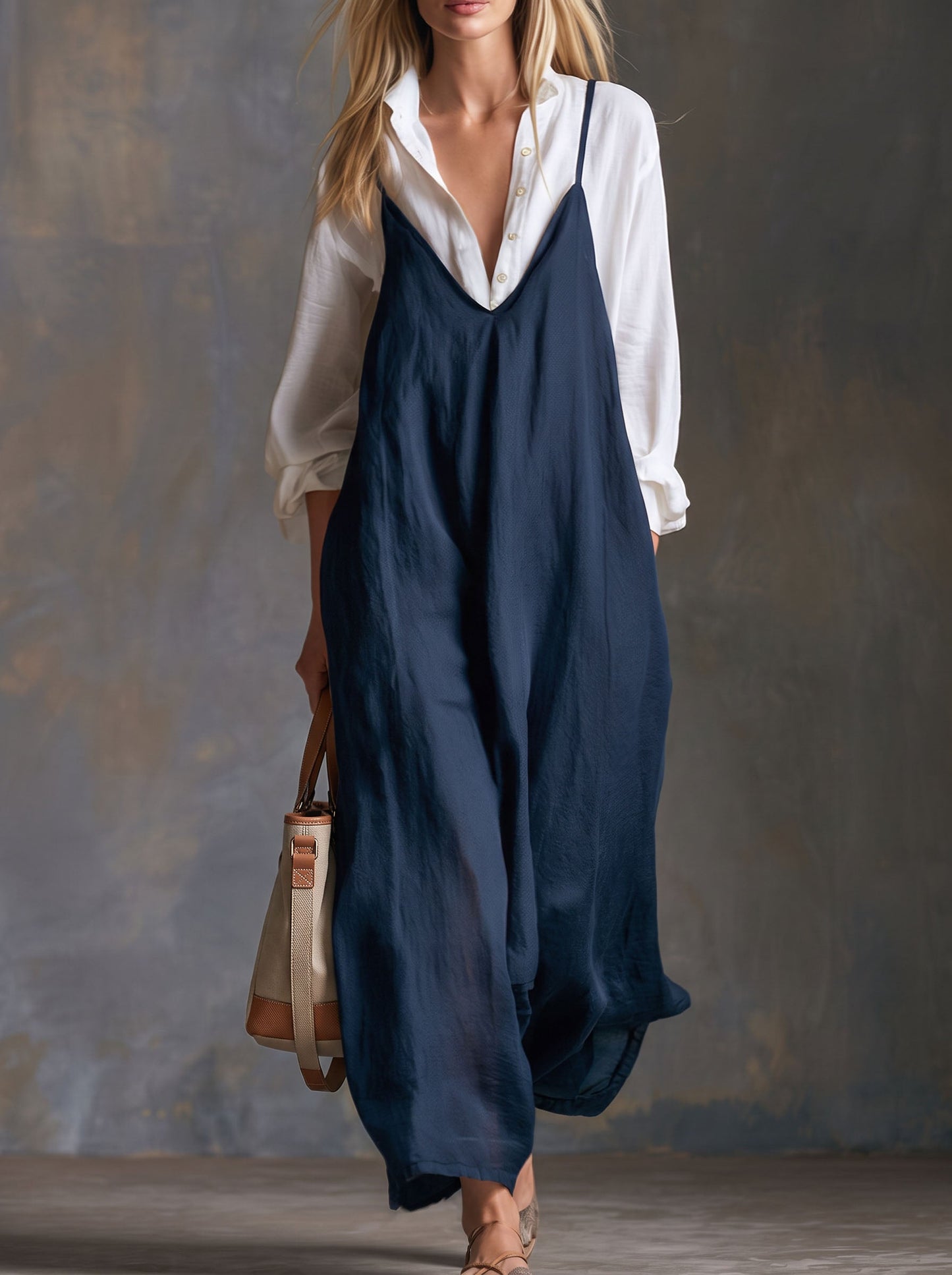 Solid Color Pockets Wide Leg Sleeveless Spaghetti-Neck Jumpsuits