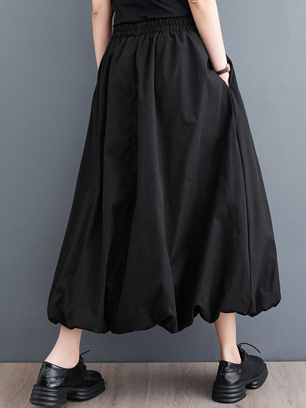 Loose Flower-Embellished Elastics Solid Color Skirts Bottoms