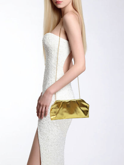 Chains Pleated Solid Color Zipper Evening Bags & Clutches Shoulder Bags