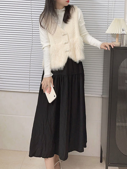 Loose Sleeveless Buttoned Solid Color Split-Joint V-Neck Vest Outerwear