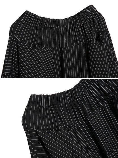 High Waisted Loose Elasticity Pockets Striped Culotte Pants
