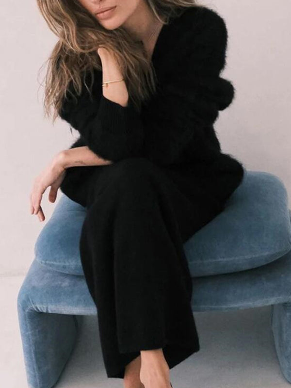 Long Sleeves Loose Buttoned Solid Color V-Neck Cardigan Tops