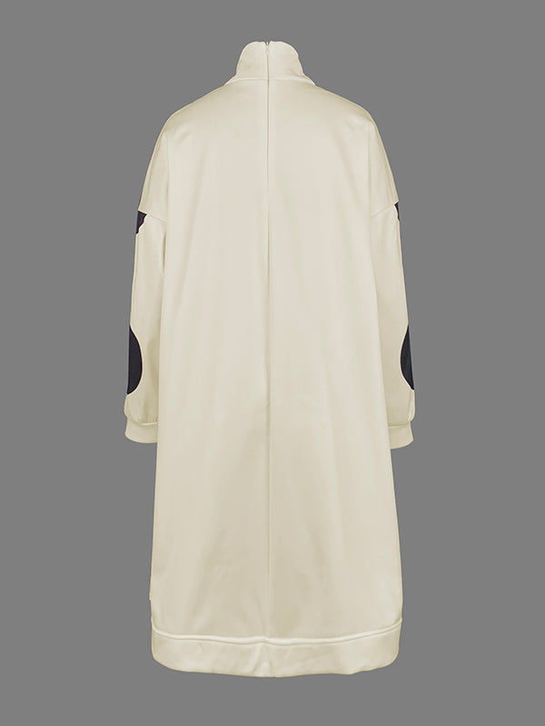 Long Sleeves Loose Pockets Polka-Dot Mock Neck Midi Dresses