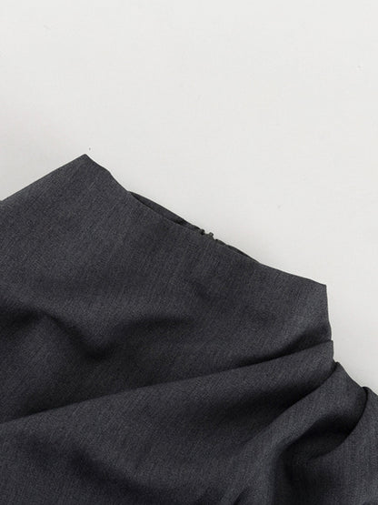 Long Sleeves Pleated Solid Color Stand Collar Blouses Tops + High Waisted Pants Bottom Two Pieces Set
