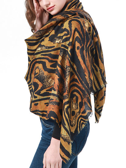 Contrast Color Tiger Printed Shawl&Scarf