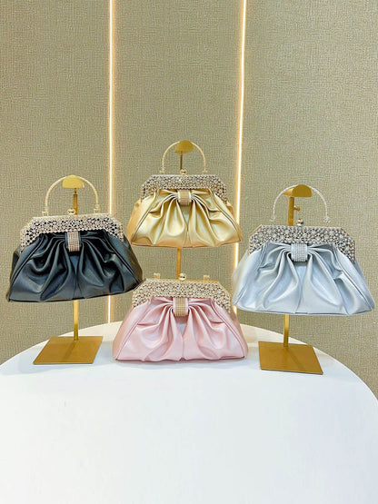 Chains Pleated Rhine Stones Split-Joint Evening Bags & Clutches Handbags