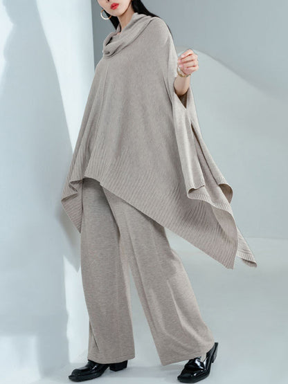 High-Low Long Sleeves Solid Color Heaps Collar Pullovers Sweater Tops