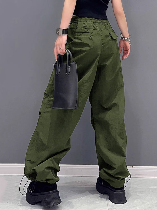 Loose Wide Leg Drawstring Elasticity Split-Joint Cargo Pants Trousers