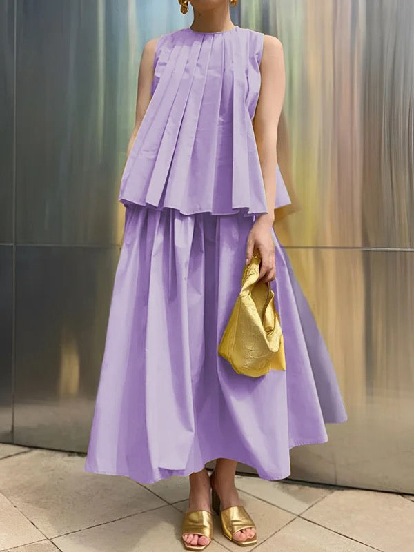 A-Line Loose Pleated Pockets Solid Color Skirts Bottoms