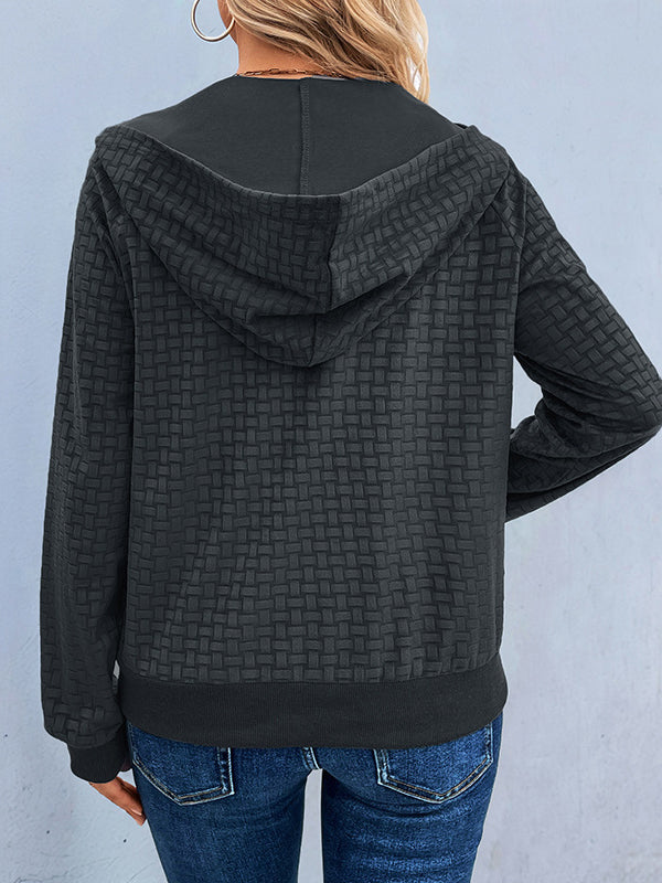 Hooded Long Sleeves Buttoned Split-Joint Hoodies Tops