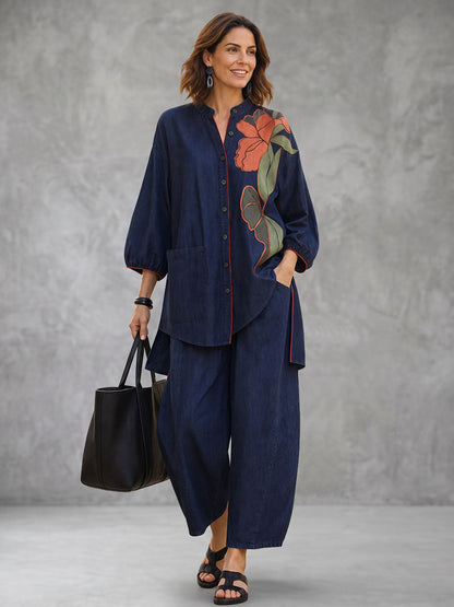 Solid Color Pockets Wide Leg Loose Pants