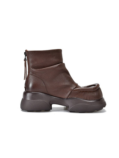 Platform Round-Toe Solid Color Zipper Boots