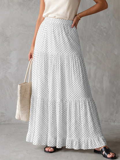 A-Line High Waisted Contrast Color Pleated Polka Dot Skirts Bottoms
