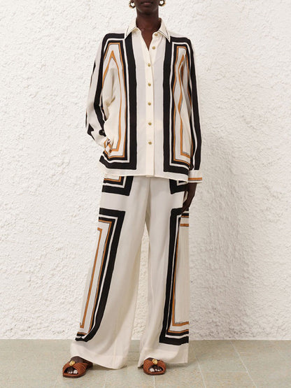 Long Sleeves Loose Plaid Striped Lapel Blouses&Shirts Tops