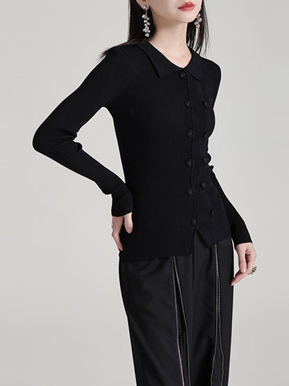Long Sleeves Skinny Buttoned Solid Color Lapel Cardigan Tops