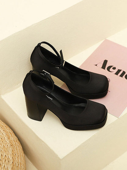 Lace-Up Shallow Cut Square-Toe Mary Janes Pumps