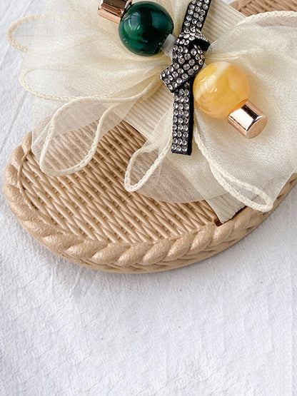 Bowknot Gauze Open Toe Split-Joint Slippers